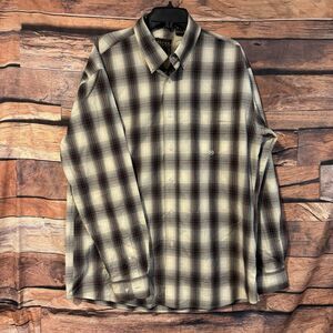 Roper Mens L Tan White Black Red Plaid Button Down L/S Western Shirt Flip Cuff